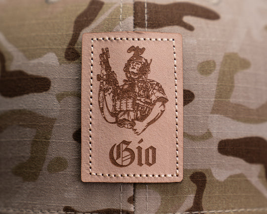 Gio Leather Patch - Multicam Camo Trucker Hat w/ Tan Mesh