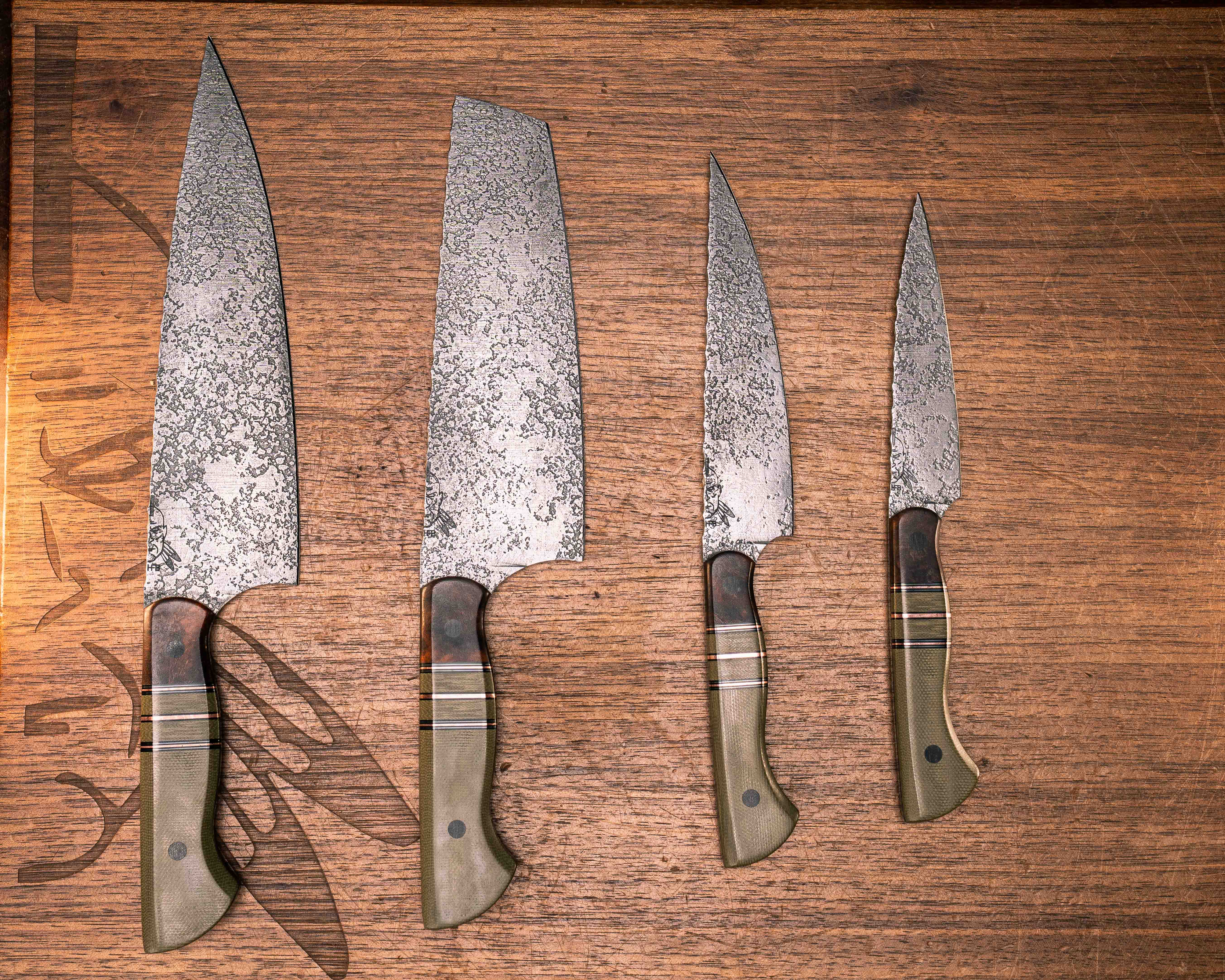 Chef Set- Desert Ironwood, Black G10 and Copper Pin Striping, OD