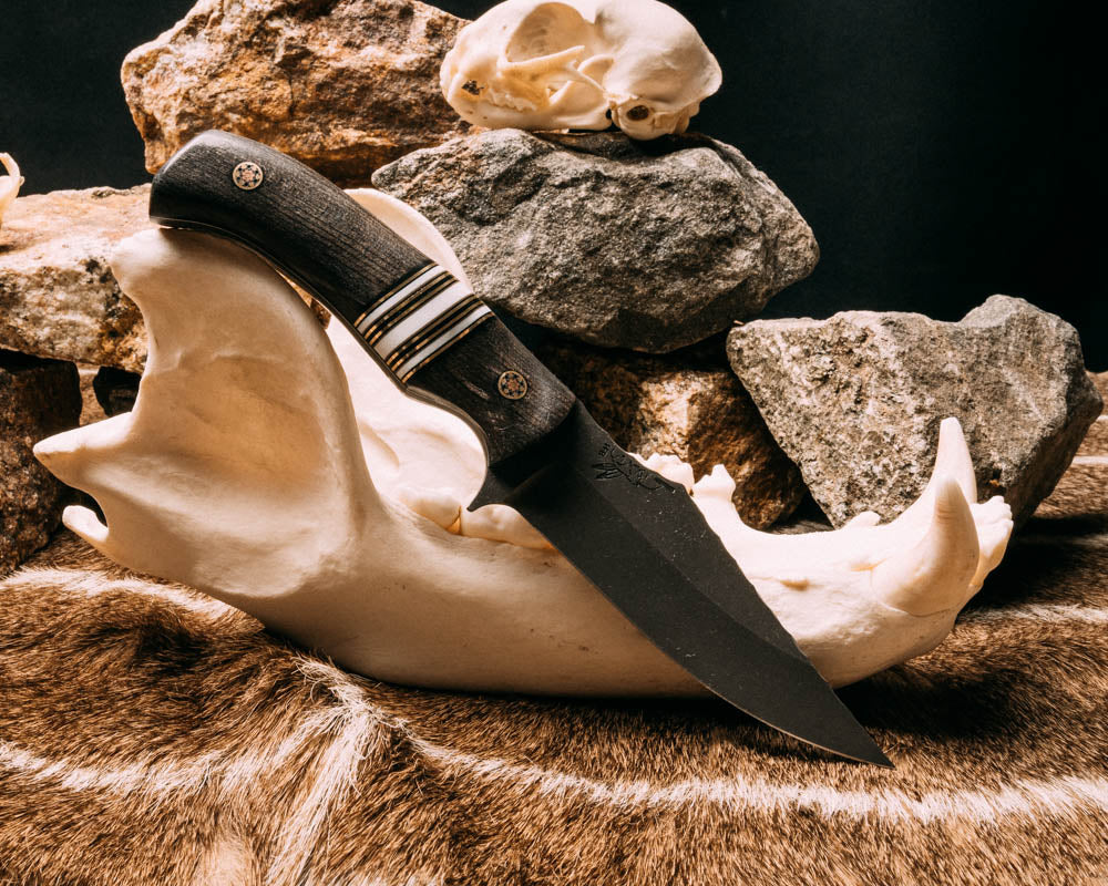 Tosahwi Ancient Bog Oak, black G10, brass and white G10 split, mosaic