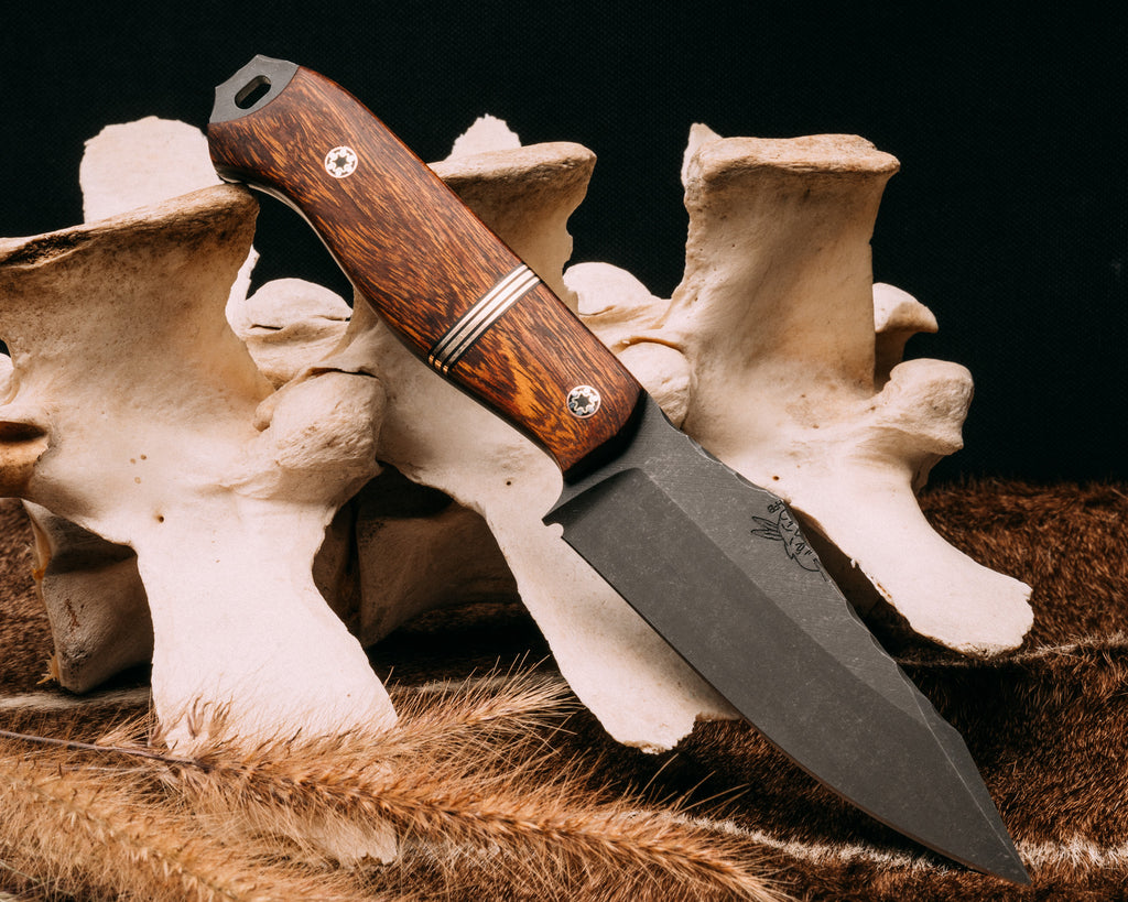 Field Knife - desert ironwood, black G10 and brass split, mosaic pins, smooth grip
