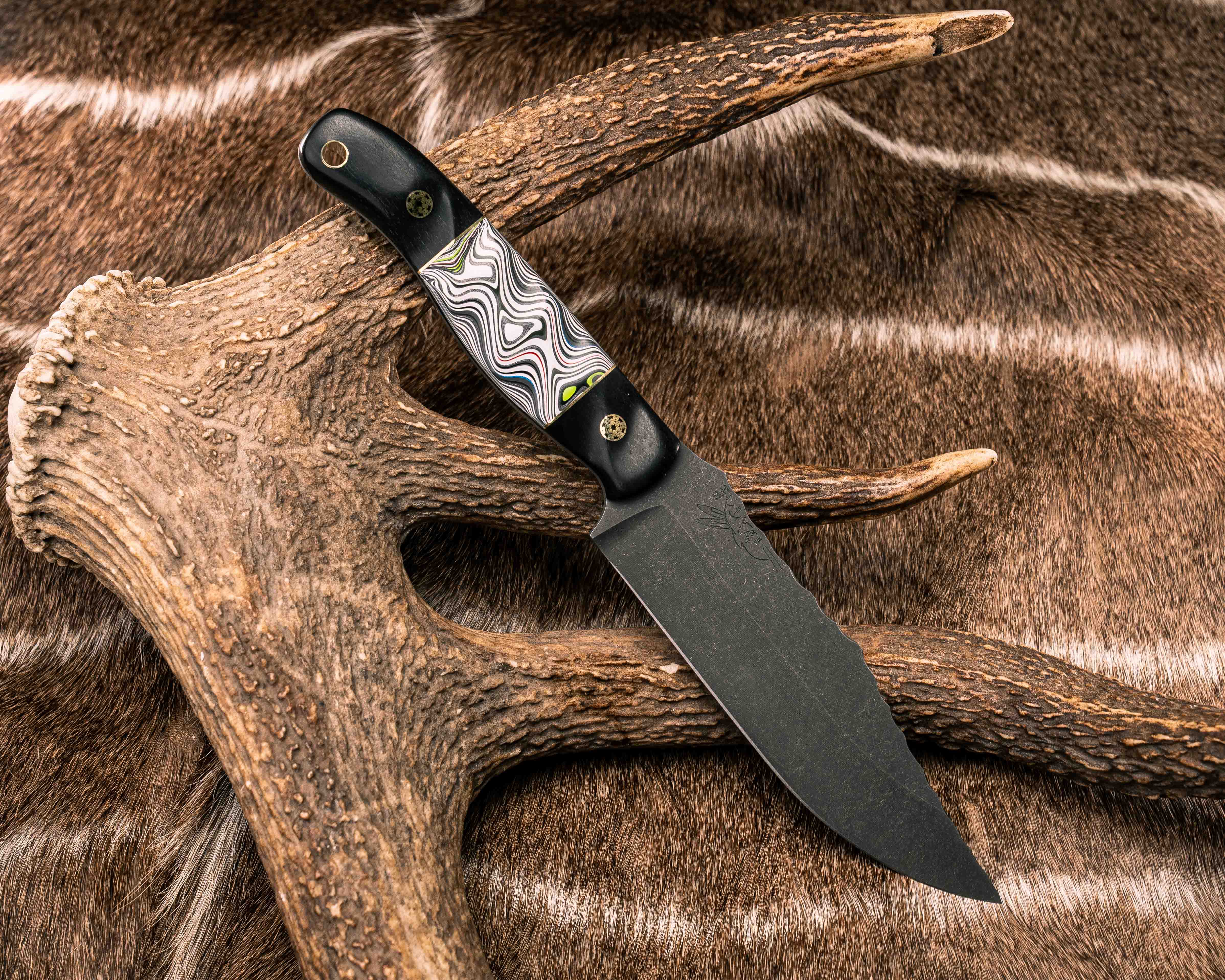 Crow Scout- African Blackwood, Brass and Fordite Split, Mosaic