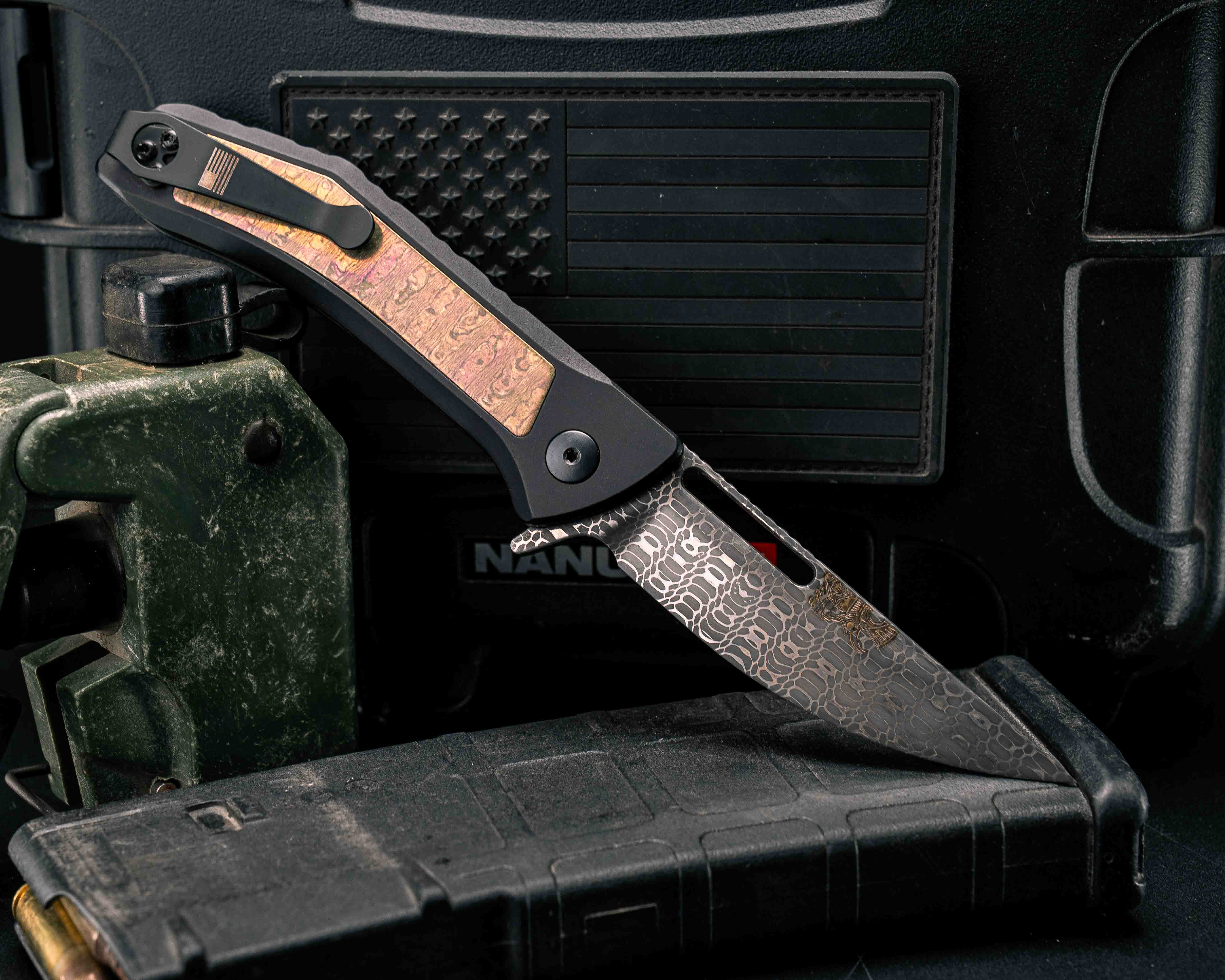 Custom Kwaiken Folder- Vegas Forge Honeycomb Damascus- Vegas Forge