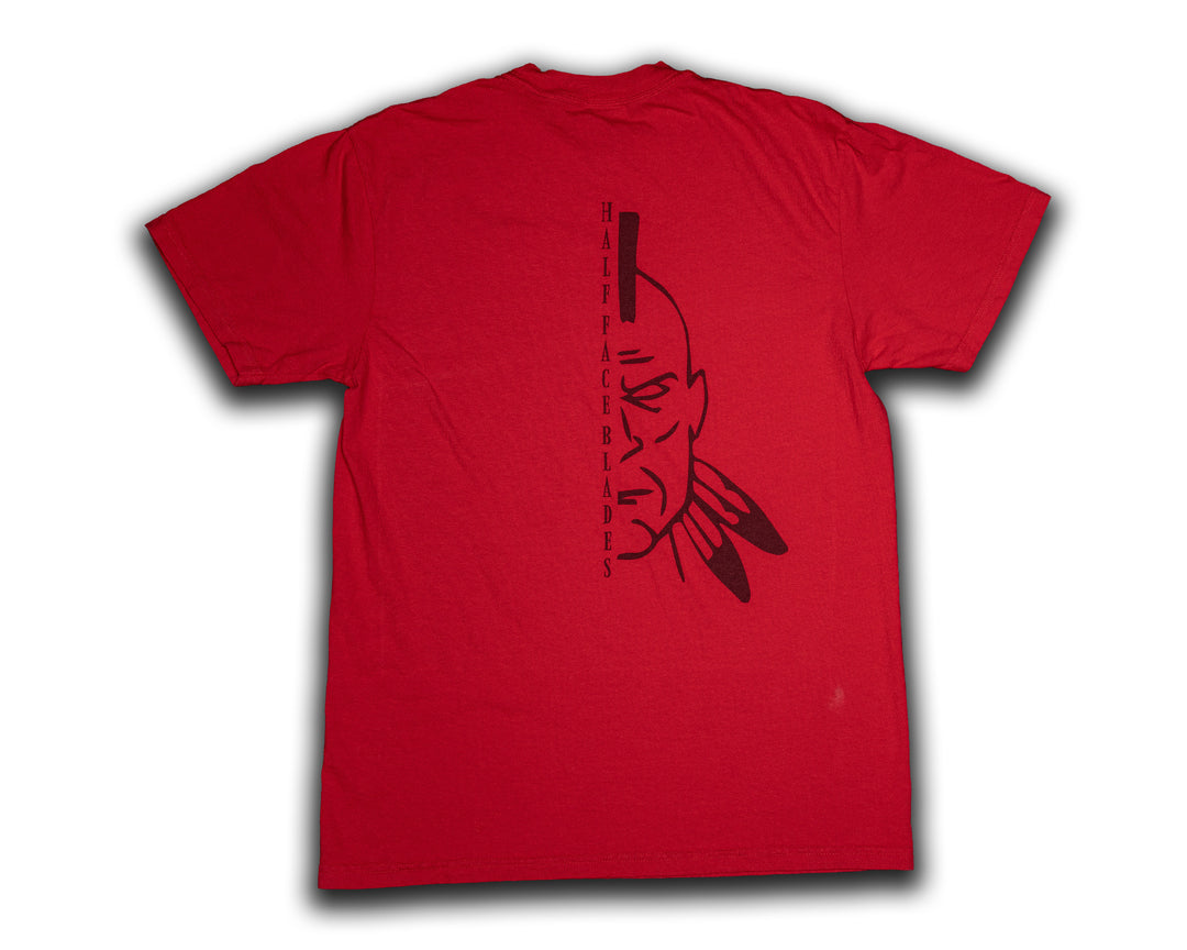 Red Half Face Blades Logo Tee