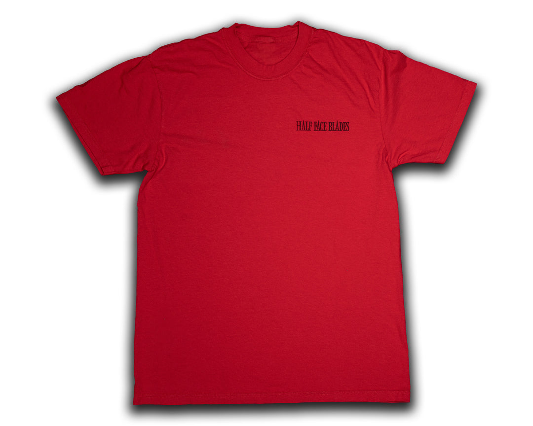 Red Half Face Blades Logo Tee