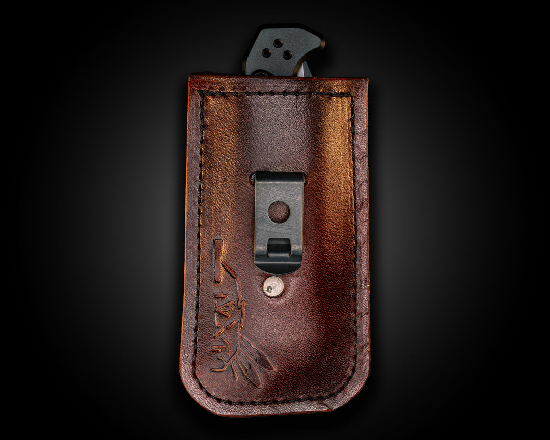 Folder Sheath with Clip- Elephant Leather and Tan Leather