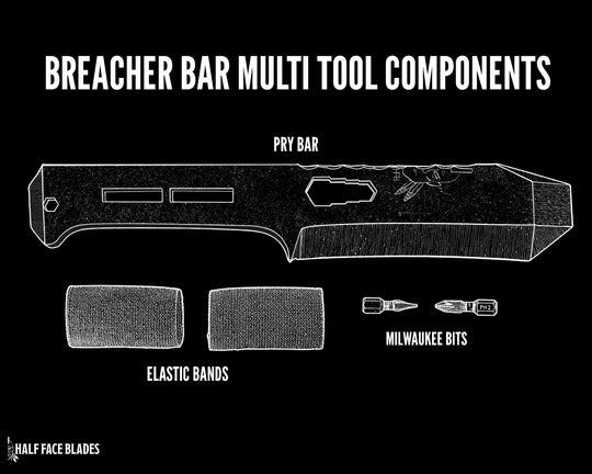 Breacher Bar Multi-tool Prybar -  Multicam Elastic Bands, Phillips + Flathead Bits Included, Acid Etch and Rock Wash Finish