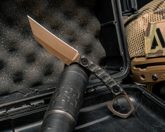 SOPHS- Black Canvas Micarta, Midnight Bronze Cerakote, Allen Bolts, Textured Grip