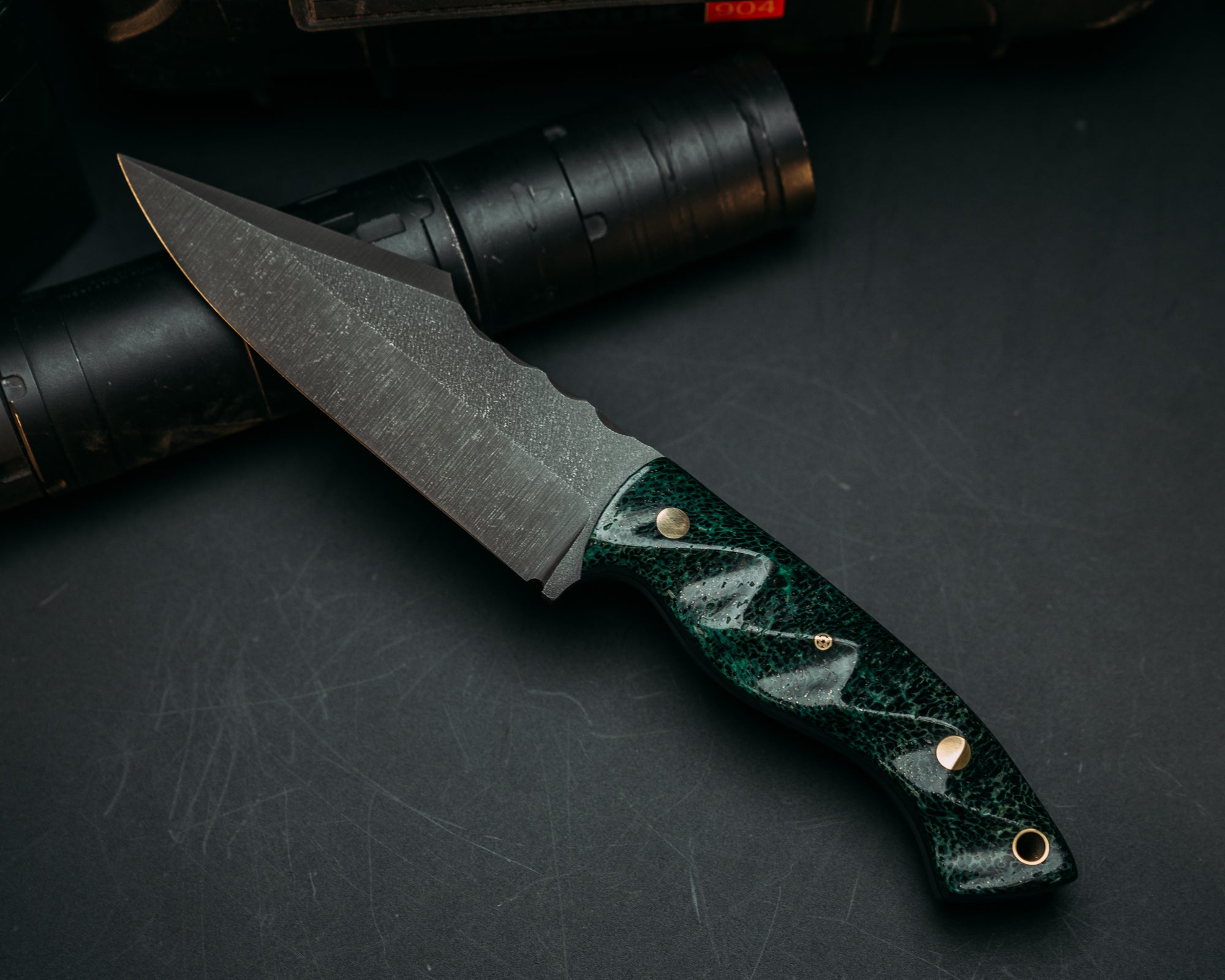 Widow Maker- Dyed Mammoth Bone, Brass Pins, 1/8" Mosaic Pin, Brass Lanyard Pin, Textured Grip