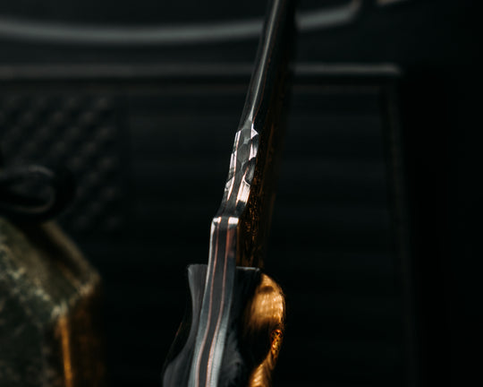 Crow Cub Disaster- Baker Forge Chevron SanMai- Black Dark Matter Carbon, Mosaic Pins, Copper Lanyard Pin, Textured Grip