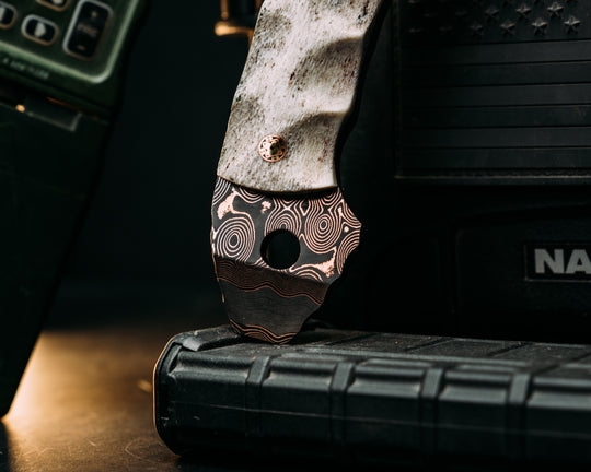 Viking Spike Hawk- Baker Forge Raindrop CopperMai- Elk Antler, Mosaic Pins, Textured Grip