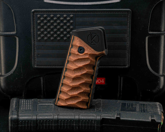 HFB x Kinetic AR Grip System - Layered  Natural Canvas Micarta and Black Canvas Micarta, Armor Black Cerakote Frame, Snake Textured Grip