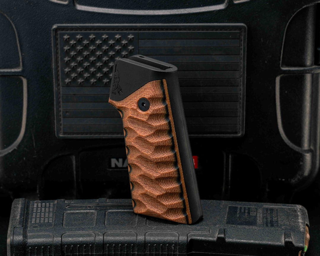 HFB x Kinetic AR Grip System SET - Natural Canvas Micarta ands Black G10, Cerakote Armor Black Frames, Snake Textured Grip