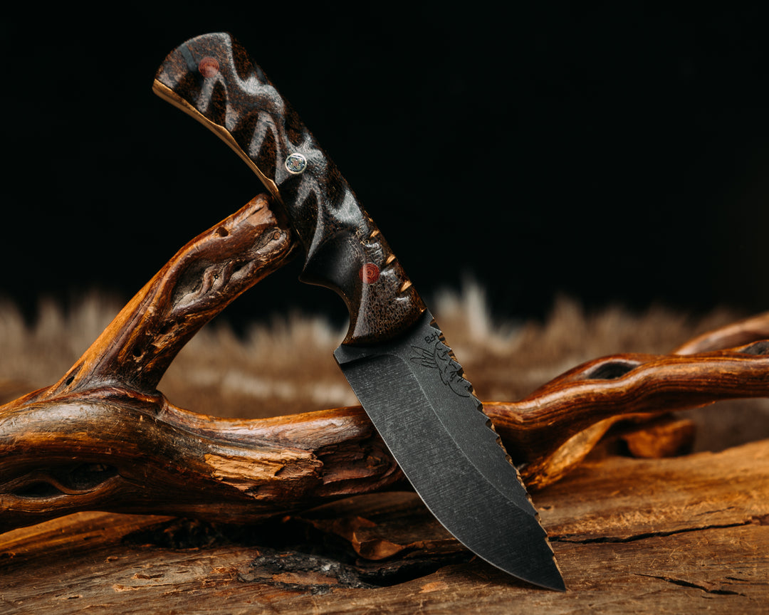 Nashi- Mammoth Bone, Natural Canvas Micarta Pins, Mosaic Pin, Textured Grip, Deep Old School Rock Worked Spine