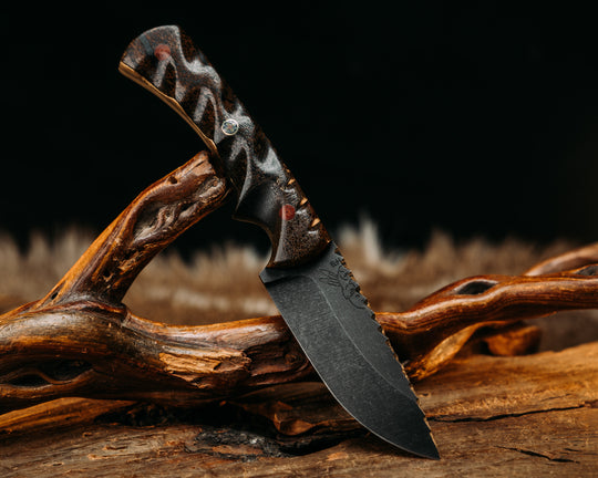Nashi- Mammoth Bone, Natural Canvas Micarta Pins, Mosaic Pin, Textured Grip, Deep Old School Rock Worked Spine