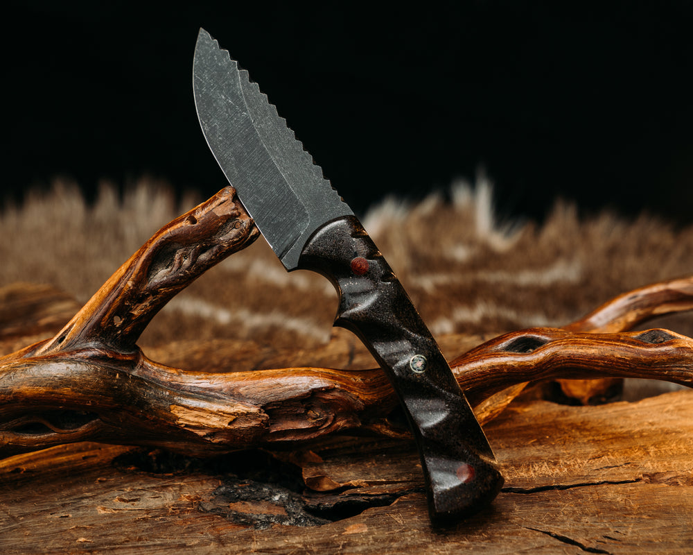 Nashi- Mammoth Bone, Natural Canvas Micarta Pins, Mosaic Pin, Textured Grip, Deep Old School Rock Worked Spine