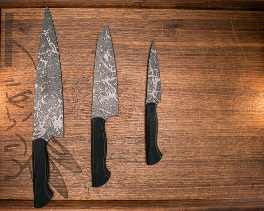 3-Piece Chef Set- Black and OD Green Layered Canvas Micarta, Black Micarta Pins, Smooth Grip