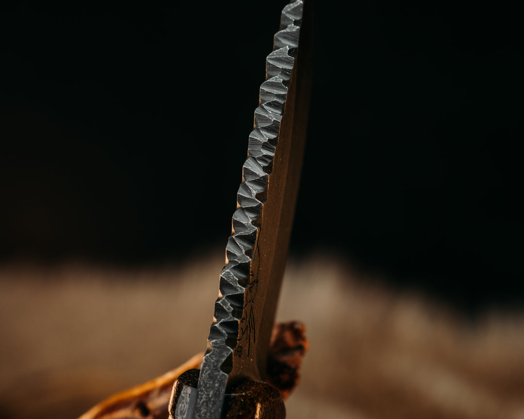 Nashi- Mammoth Bone, Natural Canvas Micarta Pins, Mosaic Pin, Textured Grip, Deep Old School Rock Worked Spine