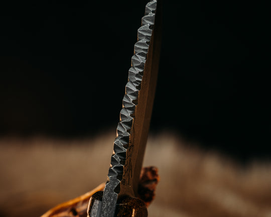 Nashi- Mammoth Bone, Natural Canvas Micarta Pins, Mosaic Pin, Textured Grip, Deep Old School Rock Worked Spine