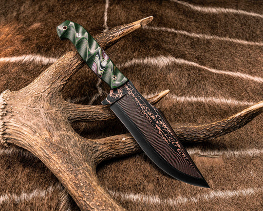 Bowie Jr- Baker Forge Copper-Mai Ni-shim Wavy- Jungle Wear FAT Carbon, Fordite Split, Mosaic Pins, Copper Lanyard Pin, Textured Grip