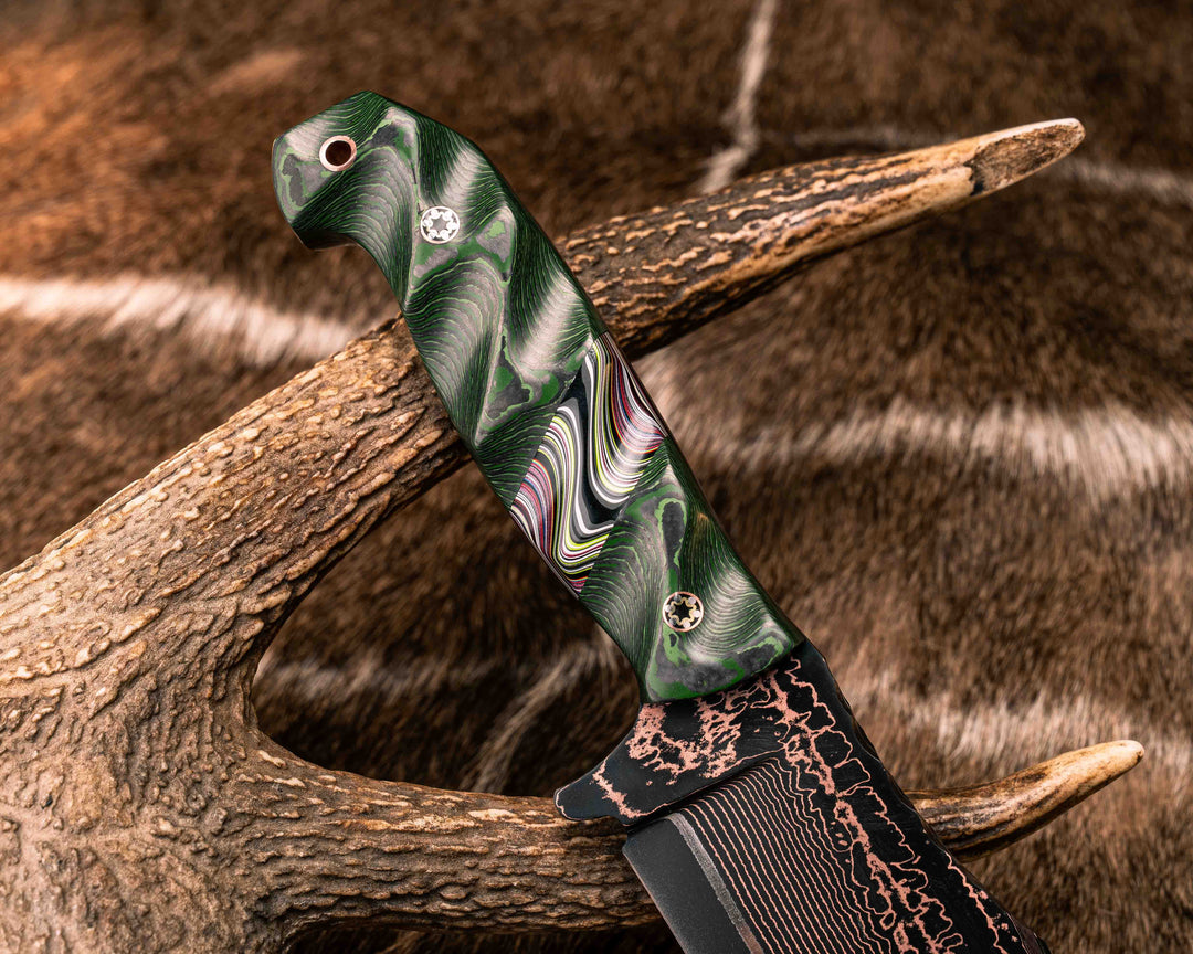 Bowie Jr- Baker Forge Copper-Mai Ni-shim Wavy- Jungle Wear FAT Carbon, Fordite Split, Mosaic Pins, Copper Lanyard Pin, Textured Grip