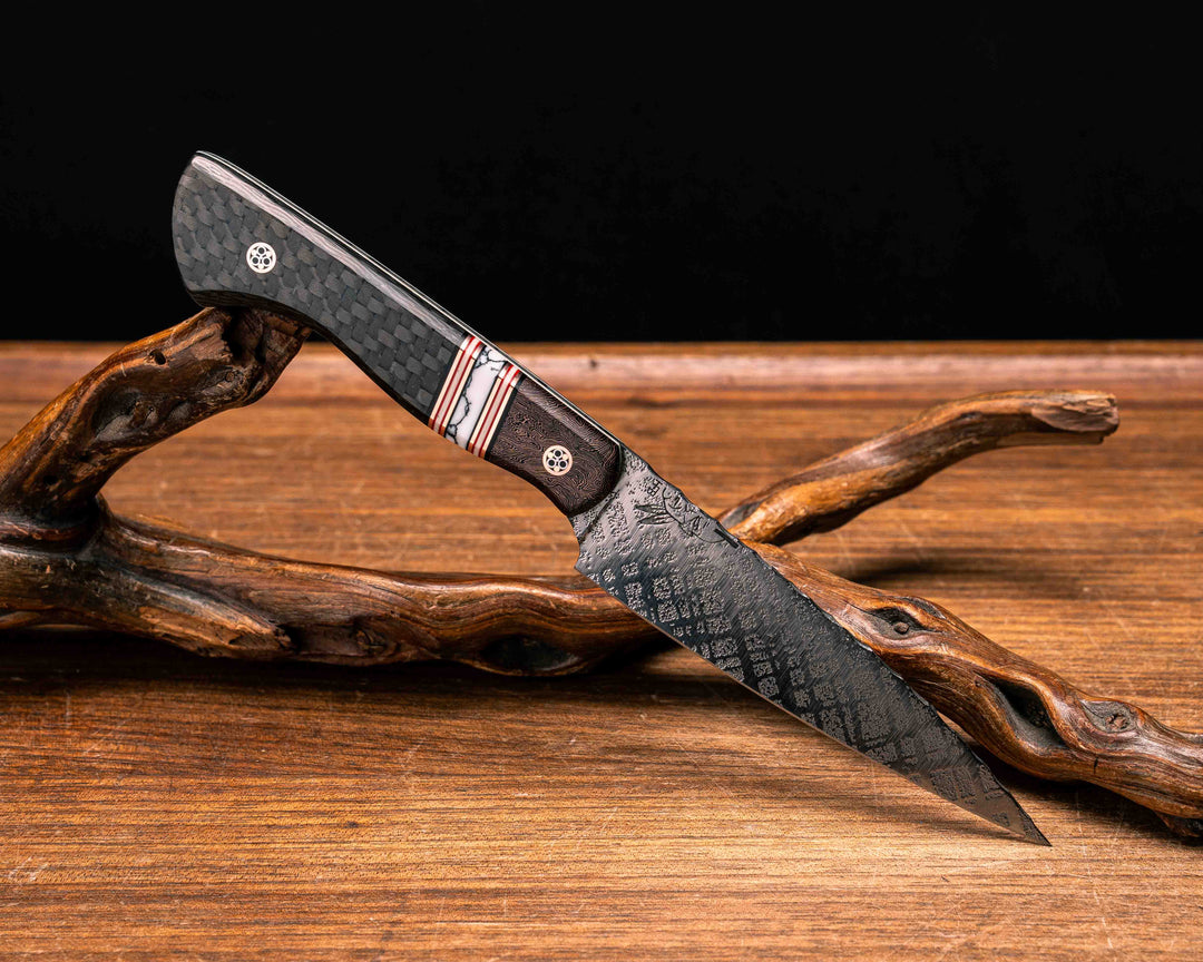 Pairing Knife- Copper Space Coral, Black G10, Copper, Cherry G10 and White G10 Pin Striping, White Turquoise Tru-stone Split, Carbon, Copper Mosaic Pins, White G10 Liner, Smooth Grip