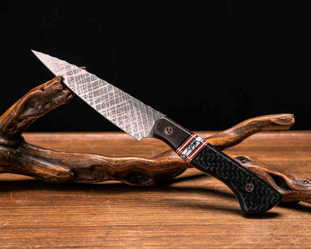 Pairing Knife- Copper Space Coral, Black G10, Copper, Cherry G10 and White G10 Pin Striping, White Turquoise Tru-stone Split, Carbon, Copper Mosaic Pins, White G10 Liner, Smooth Grip