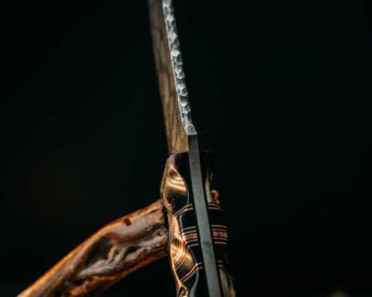 Disaster Breacher- Ram's Horn, Black G10, Coyote G10 and Copper Pin Striping, Black Canvas Micarta Split, Copper Patriot Mosaic Pins, Textured Grip