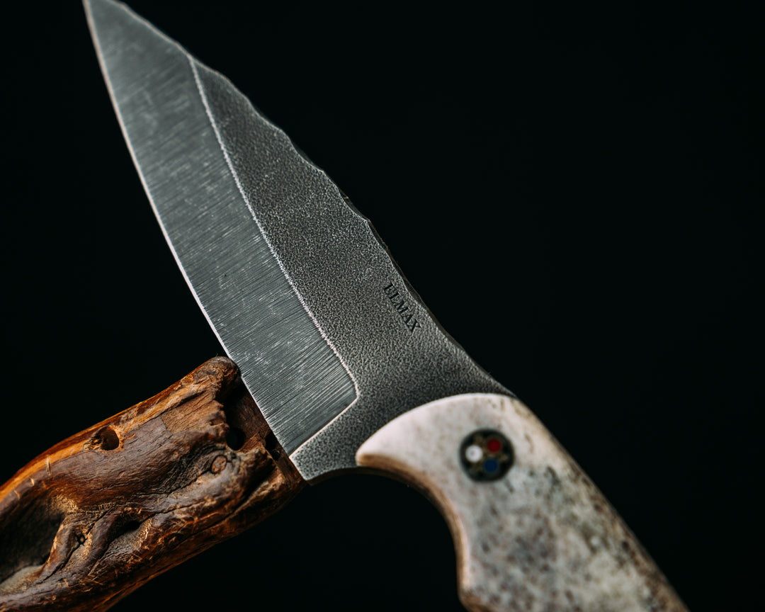 3" HUMINT- Elk Antler, Patriot Mosaic Pins, Natural Textured Grip