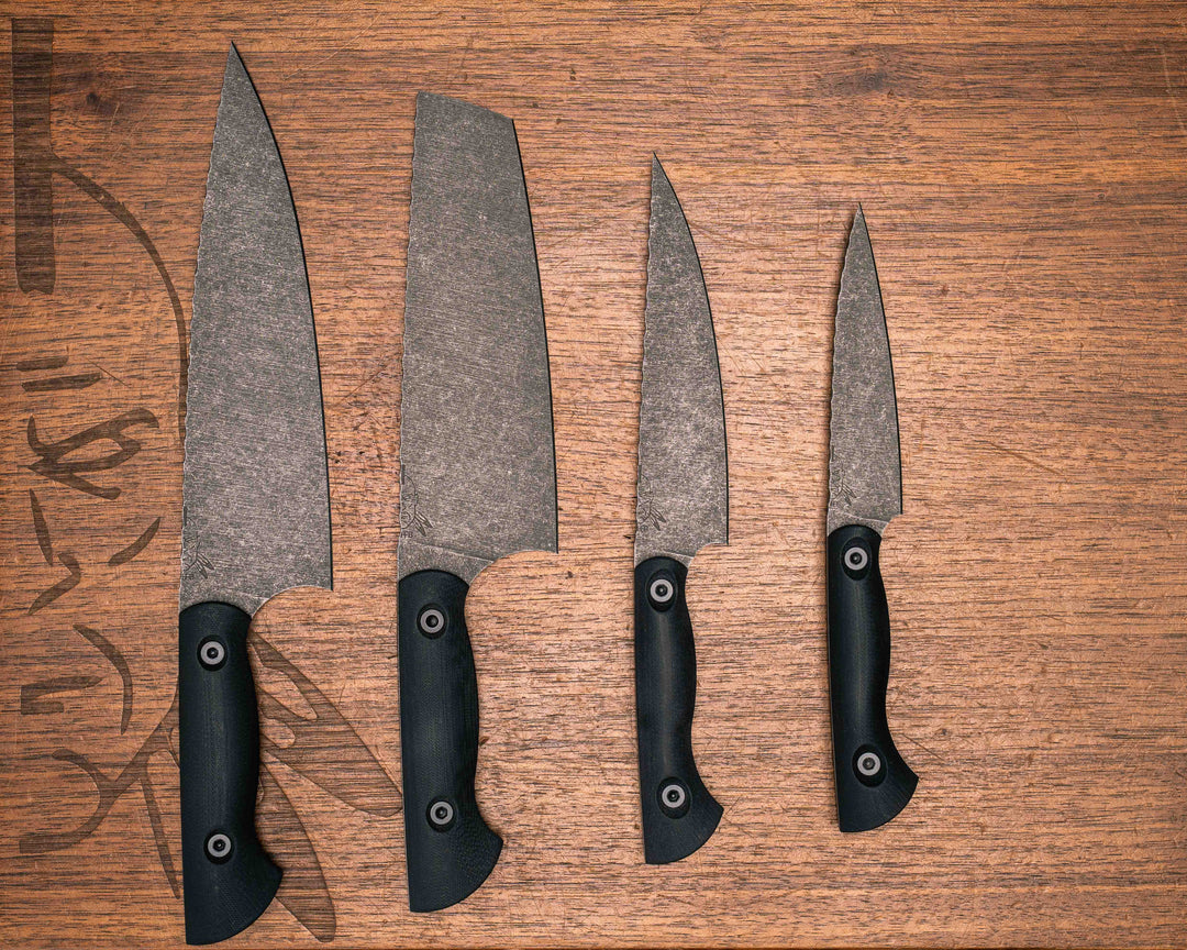 Chef Set - Black G10, Allen Bolts, Smooth Grip, Acid Etched