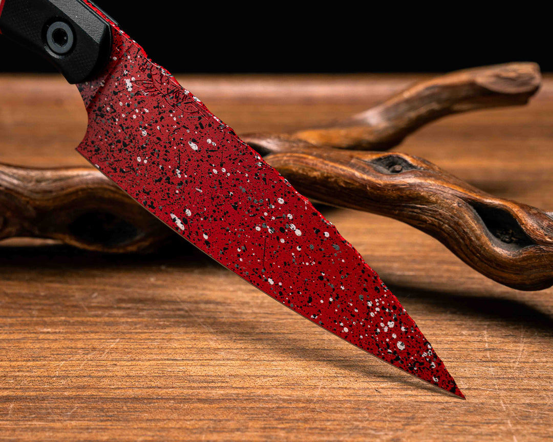 Steak Knife Set (4 piece) - Black G10, Cherry, White and Black G10 Split, Grey G10, Red with Black and White Fleck Cerakote, Allen Bolts, Smooth Grip