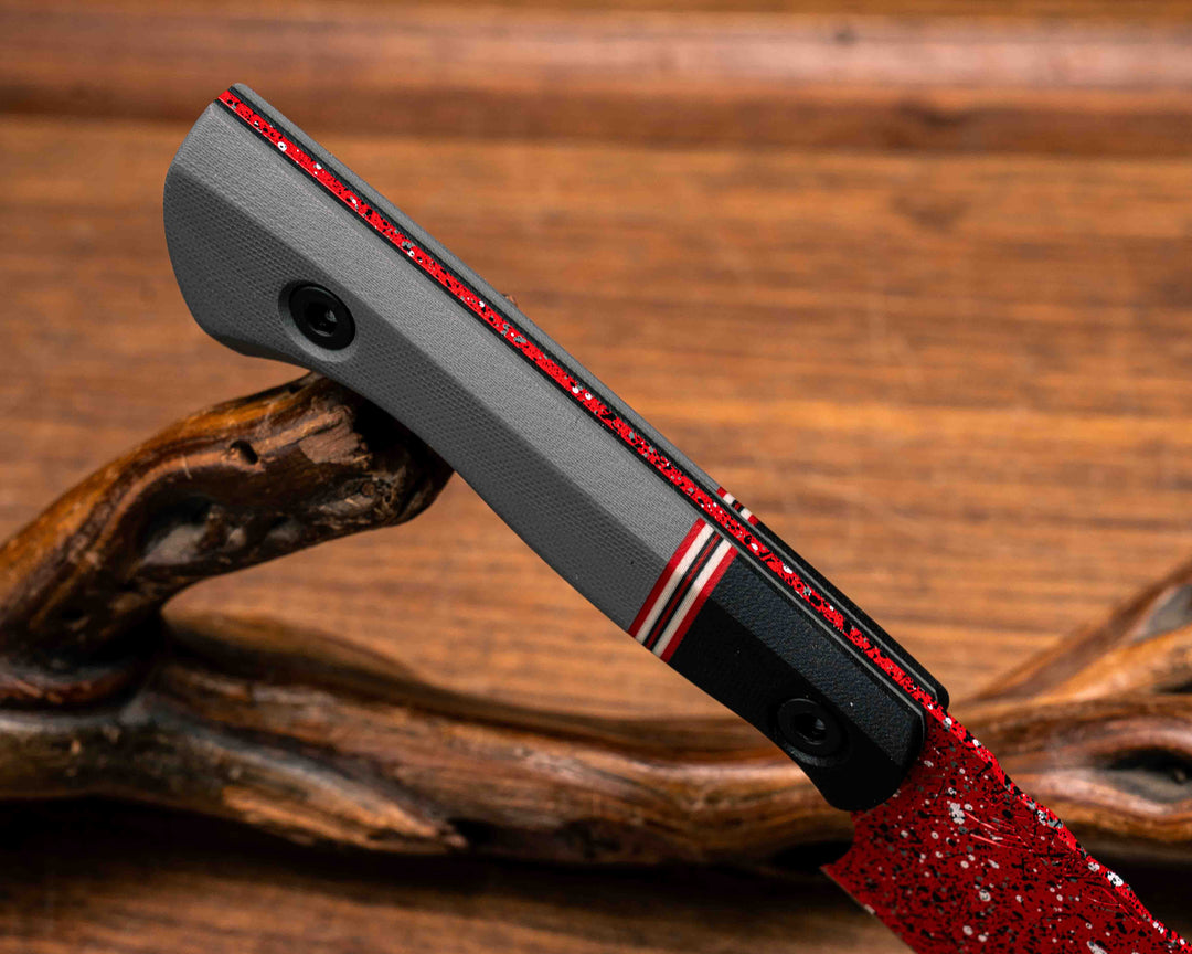Steak Knife Set (4 piece) - Black G10, Cherry, White and Black G10 Split, Grey G10, Red with Black and White Fleck Cerakote, Allen Bolts, Smooth Grip