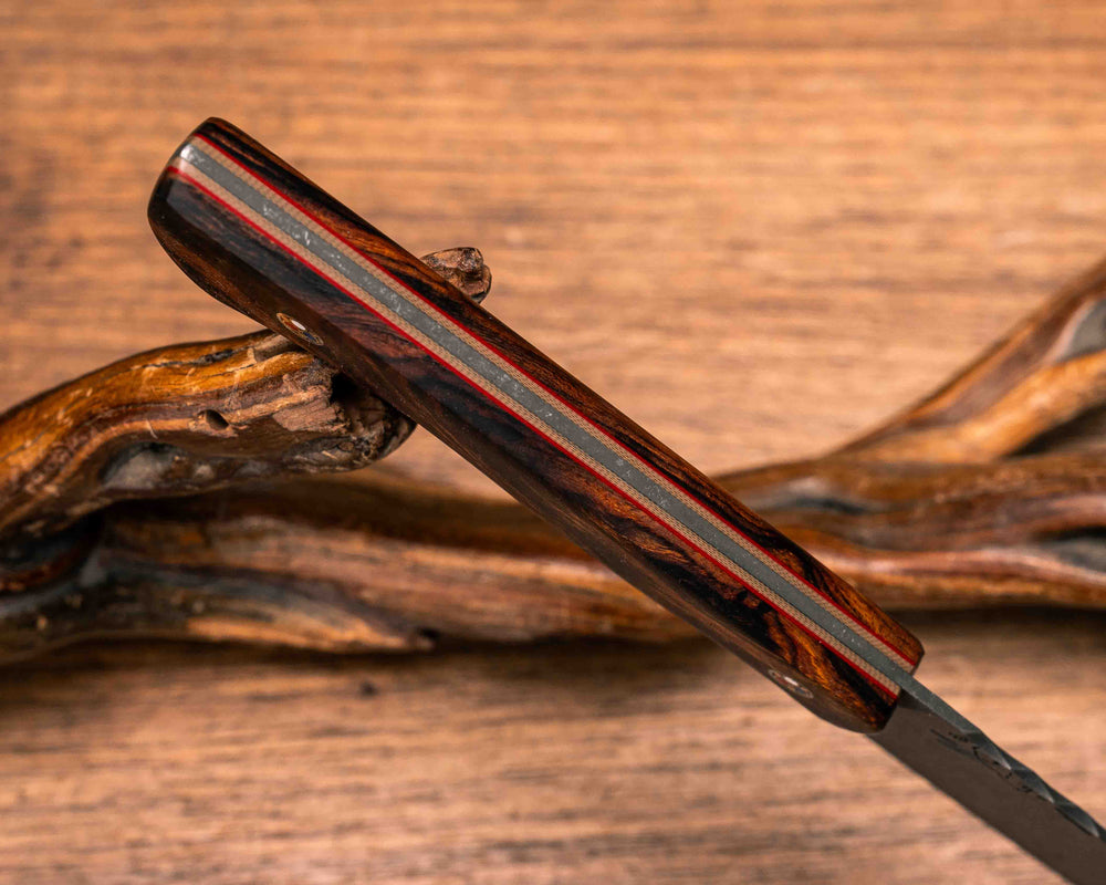 Steak Knife set (4 piece)- Desert Ironwood, Cherry and Coyote G10 Liner, Patriot Mosaic Pins, Smooth Grip