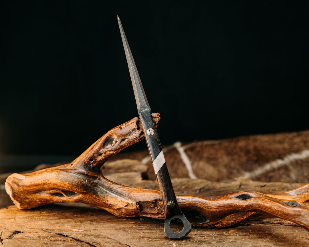 Cardiac Spike- Dyed Box Elder, Elk Antler Split, Desert Ironwood, Mosaic Pins, Smooth Grip