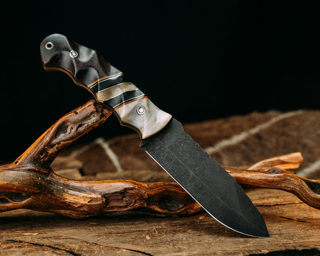 Disaster Breacher- Ram's Horn, Natural Canvas Micarta, Black G10 and Brass Pin Striping, Black Canvas Micarta and Ram's Horn Split, Desert Ironwood, Mosaic Pins, Brass Lanyard Pin, Textured Grip