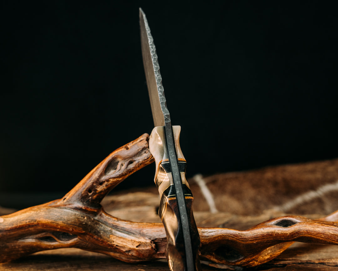 Disaster Breacher- Ram's Horn, Natural Canvas Micarta, Black G10 and Brass Pin Striping, Black Canvas Micarta and Ram's Horn Split, Desert Ironwood, Mosaic Pins, Brass Lanyard Pin, Textured Grip