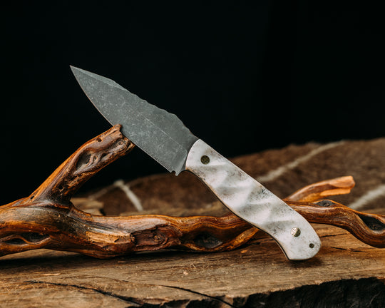 Field Knife- Elk Antler, Mosaic Pins, 1/8" Brass Pin, Textured Grip