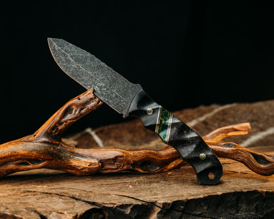 Disaster Breacher- African Blackwood, Brass and Black G10 Pin Striping, Arizona Jade Tru-stone Split, Dyed Black Ash Burl, Brass Mosaic Pins, Textured Grip