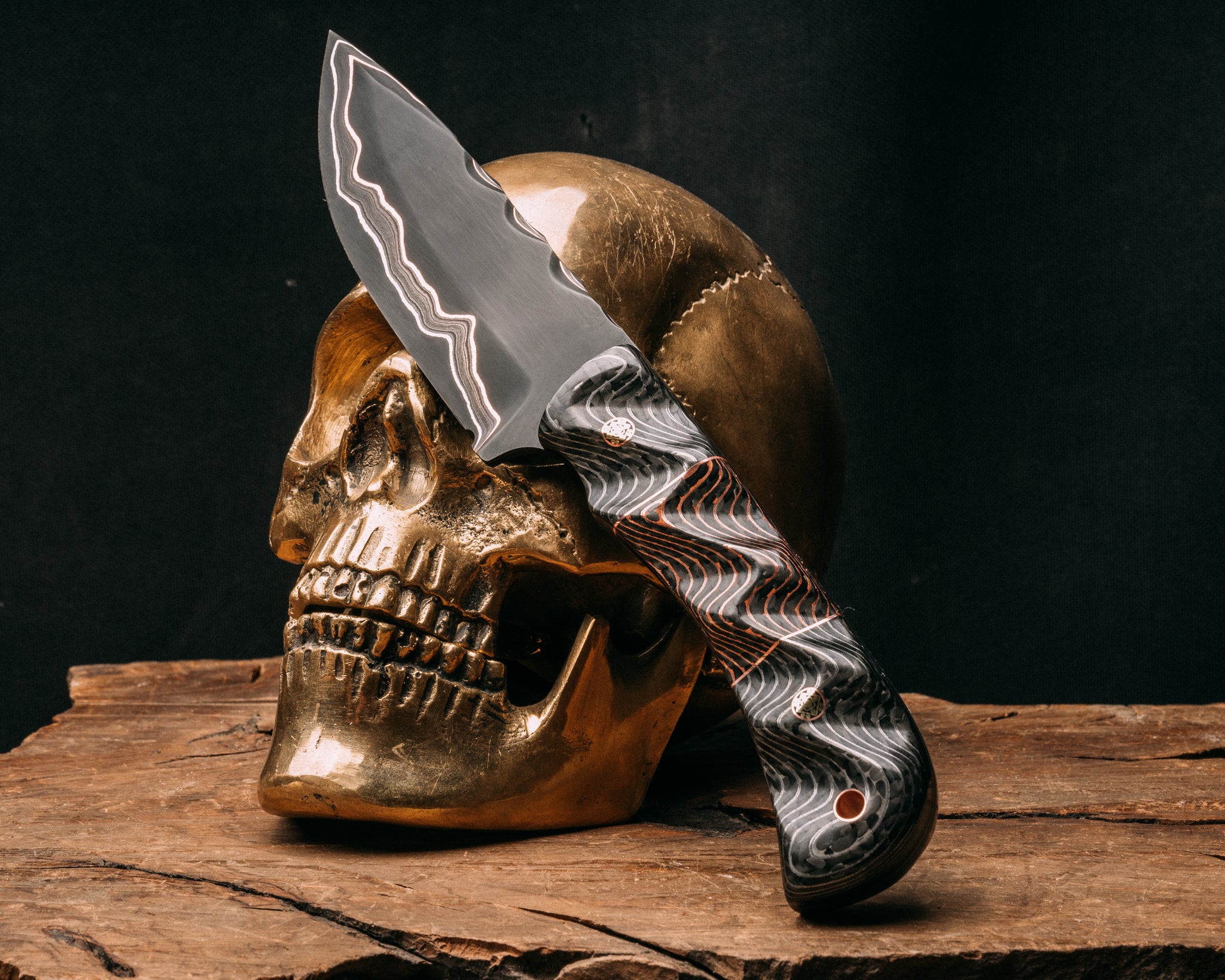 Cavner Copper Damascus, aluminum infused carbon, copper pin striping