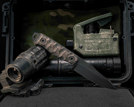 Field Knife Jr- OD Green/Black Canvas Micarta, Armor Black Cerakote, Allen Bolts, Textured Grip