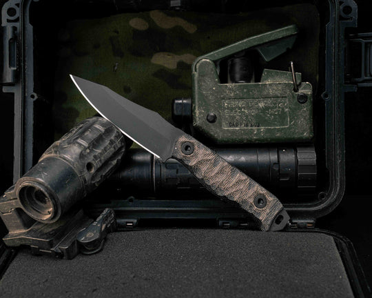 Field Knife Jr- OD Green/Black Canvas Micarta, Armor Black Cerakote, Allen Bolts, Textured Grip
