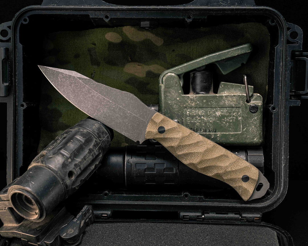 Field Knife- OD Green Canvas Micarta, CF Pins, Textured Grip