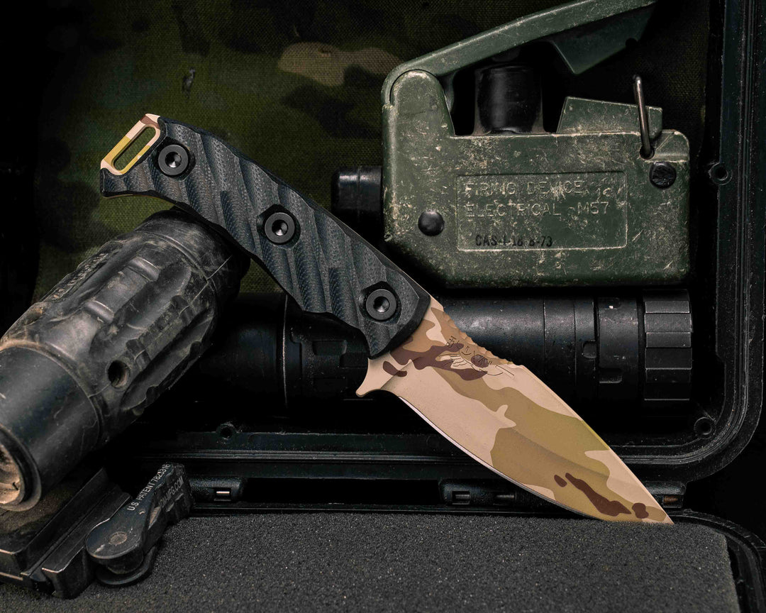 Ishi- Black G10, Arid Multicam Cerakote, Allen Bolts, Textured Grip