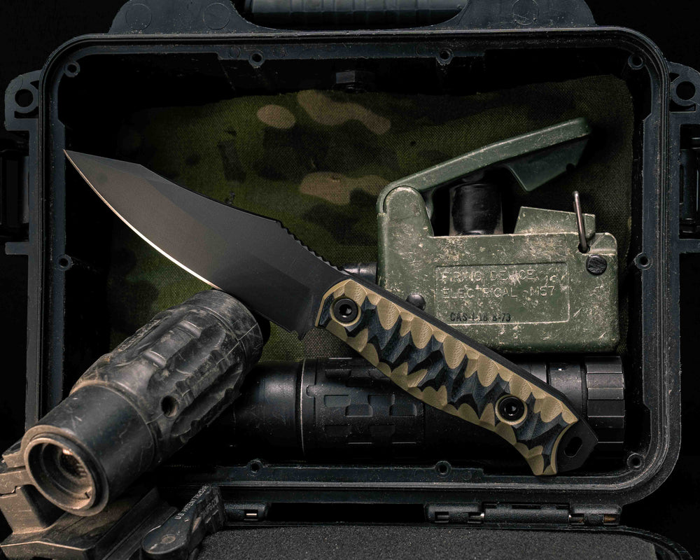 Field Knife- OD Green and Black G10, Armor Black Cerakote, Allen Bolts, Textured Grip