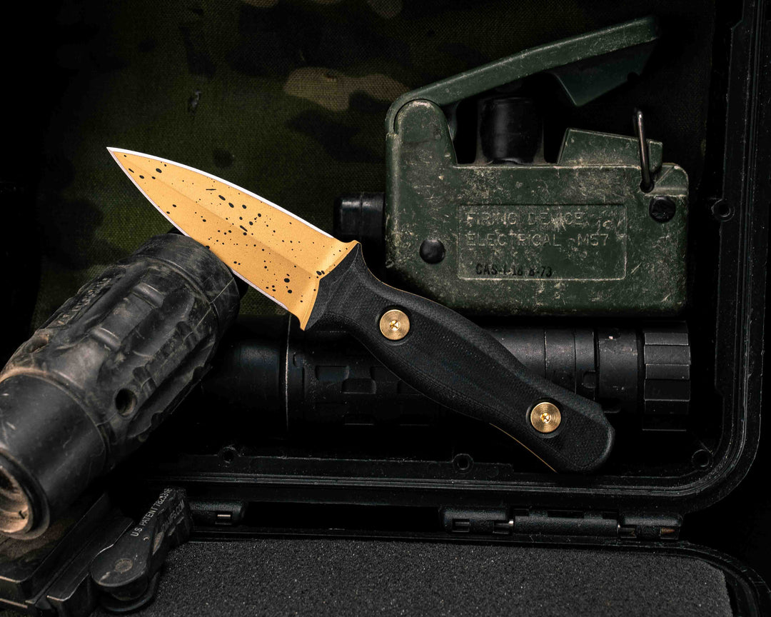 Pulse Checker- Black G10, Gold Splatter Cerakote, Brass Allen Bolts, Smooth Grip