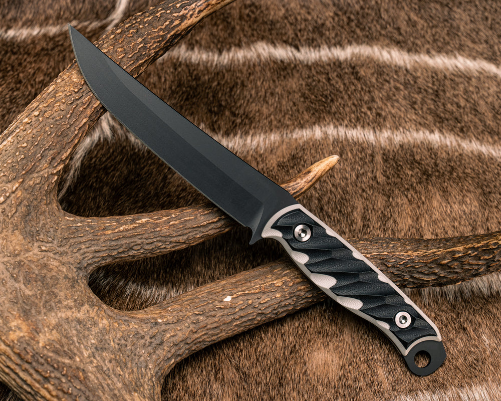 Crow Breakdown- Black/White G10, Armor Black Cerakote, Ti Allen Bolts, Textured Grip