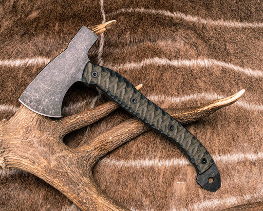 Camp Hatchet- OD Green/Black Canvas Micarta, Allen Bolts, Textured Grip
