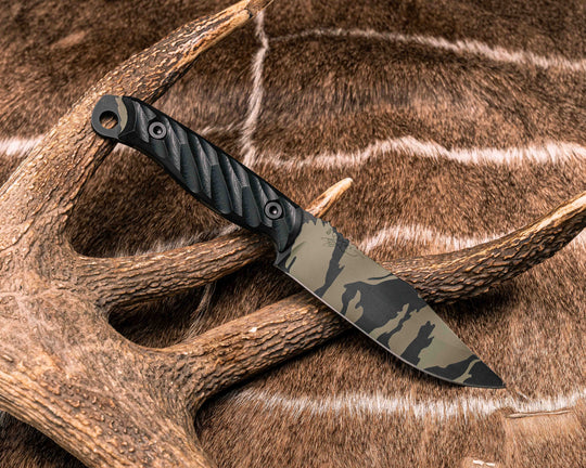 Crow Scout - Black G10, Tiger Stripe Cerakote, Allen Bolts, Textured Grip
