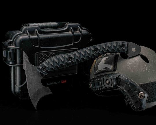 Crescent Hawk- Shredded Carbon, Allen Bolts, Textured Grip, Open Tang
