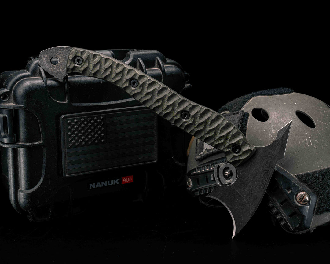 Crescent Hawk- Jungle Wear Carbon, Allen Bolts, Textured Grip, Open Tang