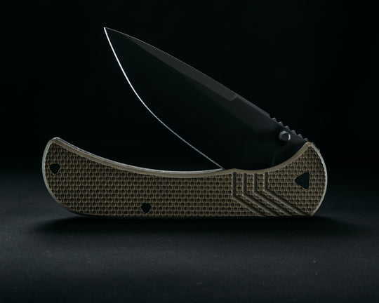 Cav Folder - OD Green G10, Armor Black Cerakote Blade, Textured Grip, TI Frame.